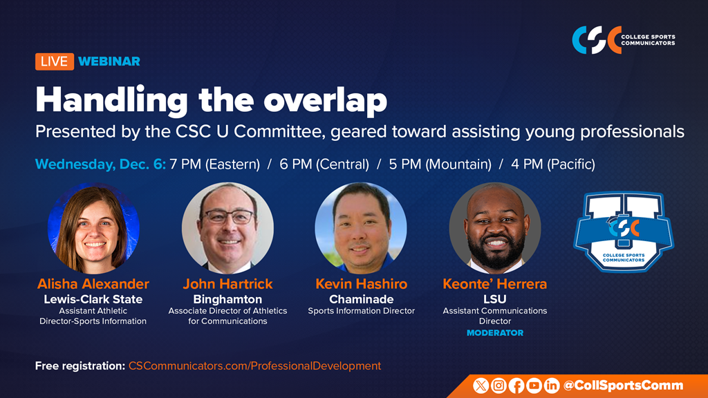 Free Live Webinar presented by the CSC U Committee:  Handling The Overlap Seasons — Dec. 6 at 7 PM (ET)